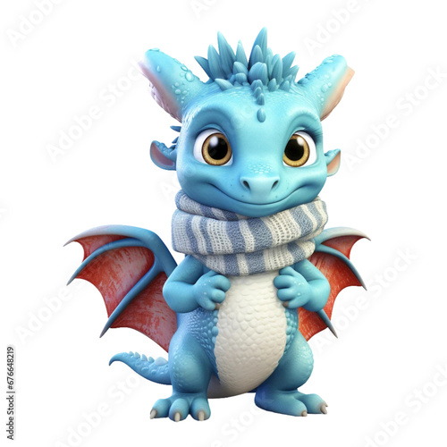 Charming 3D Dragon Dressed for a Winter Adventure png