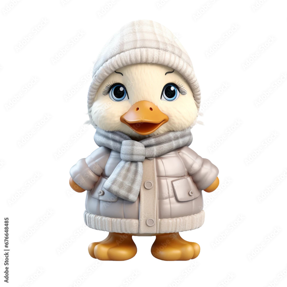 Charming 3D Cute Baby Duck Dressed for a Winter Adventure png