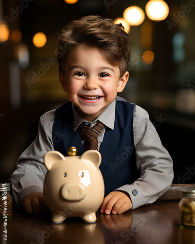 A portrait of little investor with smiling face, saving money in to bank, Premium Quality Image, HD Wallpaper