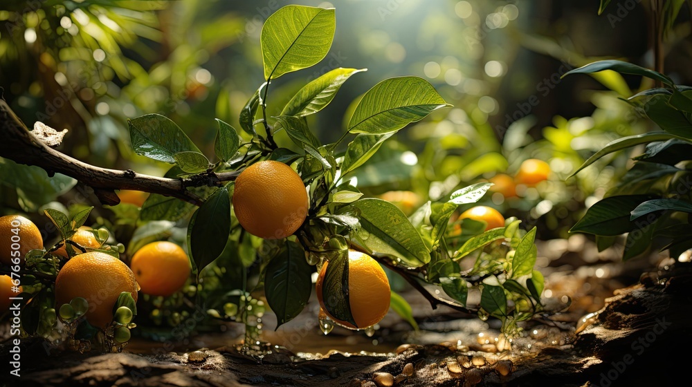 Fresh natural yellow lemons on branches. Concept of natural healthy eco food and farming Fresh natural yellow lemons on branches. Concept of natural healthy eco food and farming
