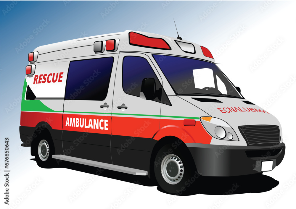 Modern ambulance van over white. Colored vector 3d  illustration