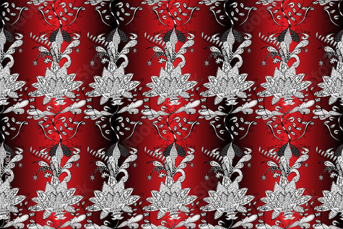 Amazing seamless floral pattern with bright colorful flowers and leaves on a red, black and white colors. Folk style. The elegant the template for fashion prints. Modern floral background.