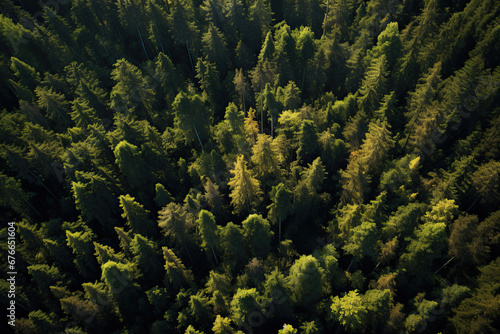 Aerial view of a forest for wallpaper, background and zoom meeting background
