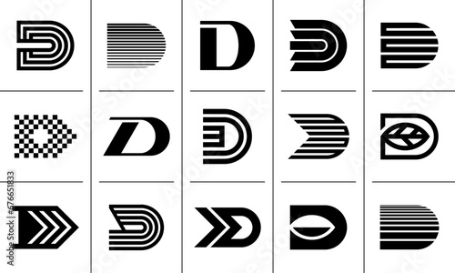 Modern abstract line monogram D letter logo design set