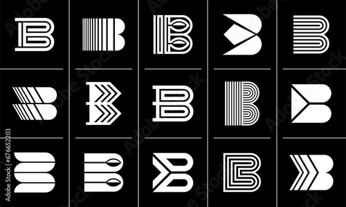 Modern line flat initial letter B logo design bundle