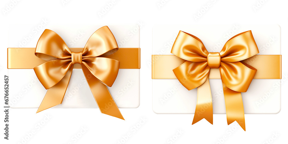 Gift card with a golden ribbon bow on a transparent background Gift card with a golden ribbon bow on a transparent background