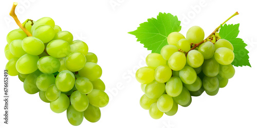 green grapes with leaves on a transparent background