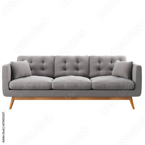 a gray modern sofa on a transparent background