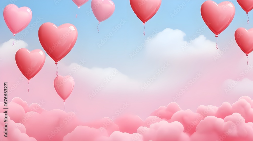 heart shaped balloons in the sky