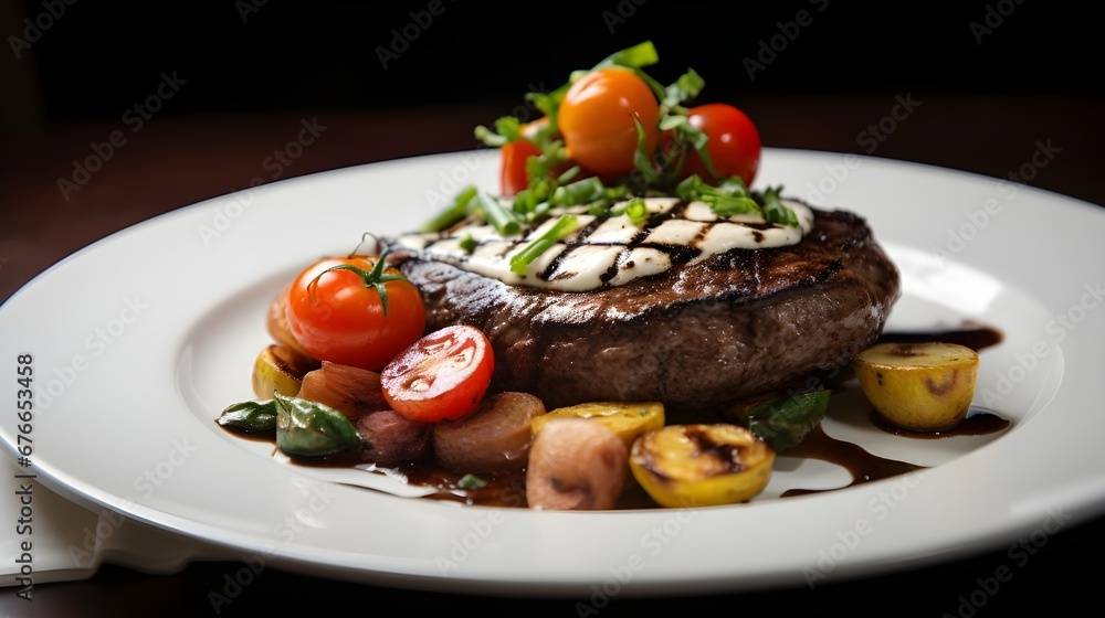 grilled beef steak with vegetables