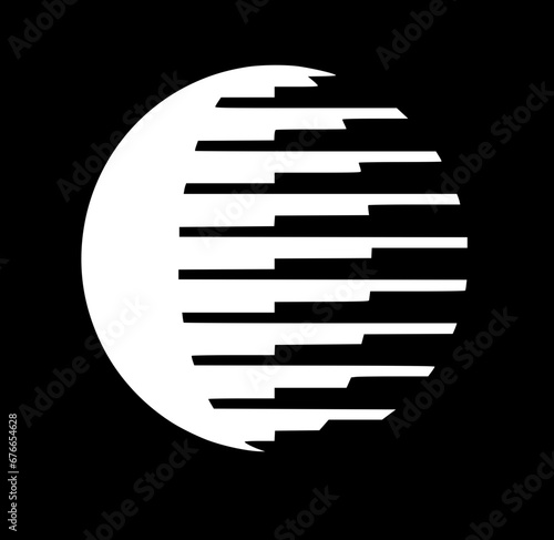 White Circle with Black Stripes on a Black Background
