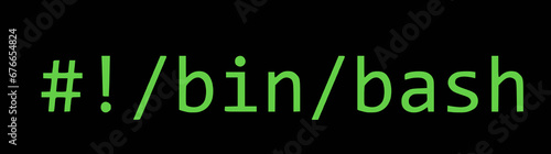 A black background with green text that says # ! / bin / bash.