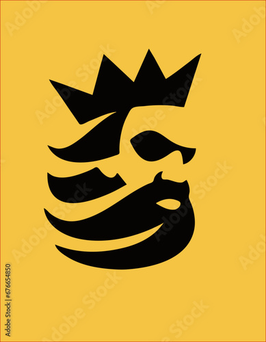 A striking black silhouette of a bearded man wearing a crown, exuding an aura of power and royalty