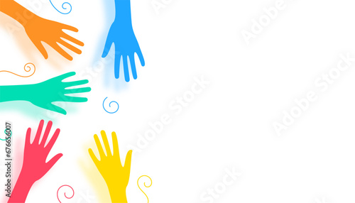 colorful volunteers community joining hand banner with text space