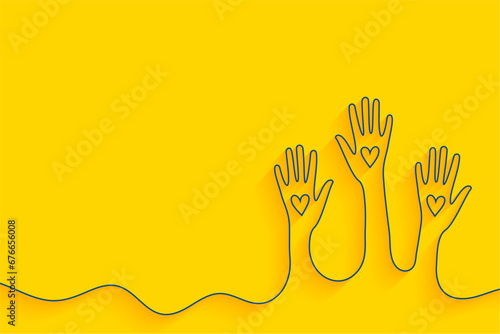 line style volunteer group raising hand up with heart
