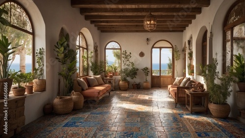 Interior room. Mediterranean style decoration. Generative AI