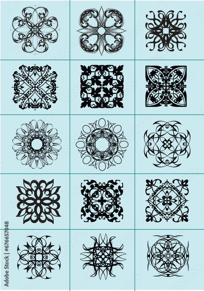 Set of abstract design elements. Ornaments. Vector illustration