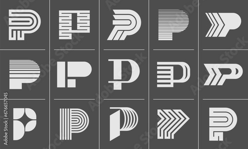 Technology line logo P letter design set