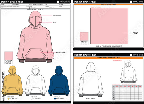 EDITABLE EMPTY TECHPACK MEASUREMENT LAYOUT TEMPLATE UNISEX OVERSIZED HOODIE T SHIRT