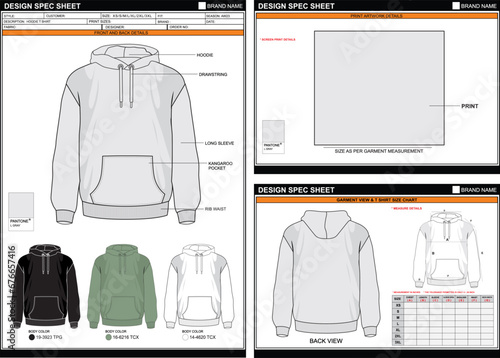 EDITABLE EMPTY TECHPACK MEASUREMENT LAYOUT TEMPLATE UNISEX REGULAR HOODIE T SHIRT