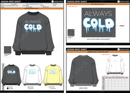  UNISEX OVERSIZED SWEATER ALWAYS COOL STREETWEAR VECTOR DIGITAL DTG DTF HEAT TRANSFER STICKER TECHPACK MEASUREMENT LAYOUT TEMPLATE DESIGN