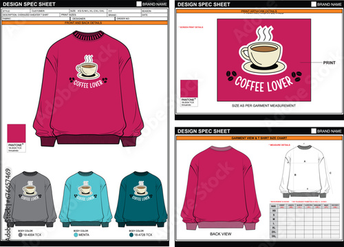 UNISEX OVERSIZED SWEATER COFFEE LOVER STREETWEAR VECTOR DIGITAL DTG DTF HEAT TRANSFER STICKER TECHPACK MEASUREMENT LAYOUT TEMPLATE DESIGN