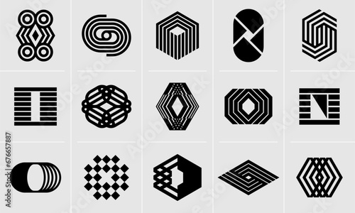 Decorative line abstract letter O logo, number 0 design set