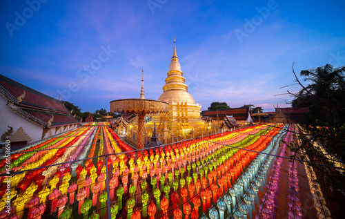 Hundred thousand lantern festival in Lamphun is part of the Loi Krathong Festival or Yi Peng Festival To be offered as a Buddhist worship of Phra That Hariphun in lamphun, Thailand.Paper lantern Asia © somchairakin