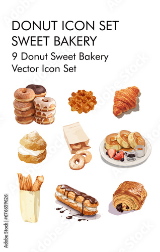 Donut sweet bakery vector icon set