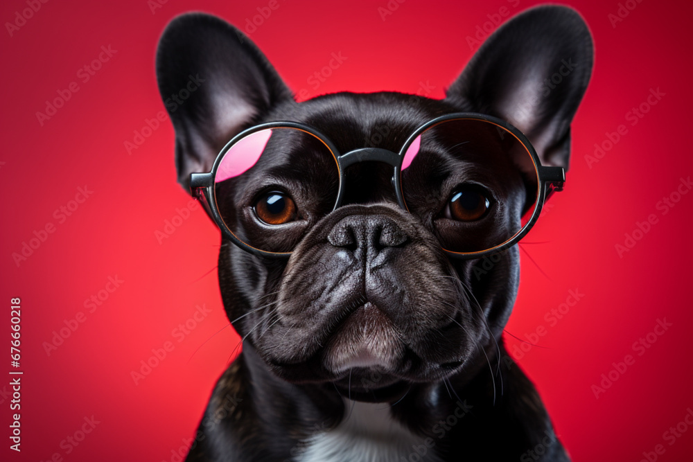 Fototapeta premium french bulldog wearing a glasses