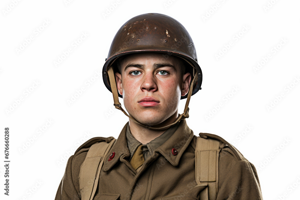 Historical portrait of a world war 2 army soldier wearing military uniform Historical portrait of a world war 2 army soldier wearing military uniform