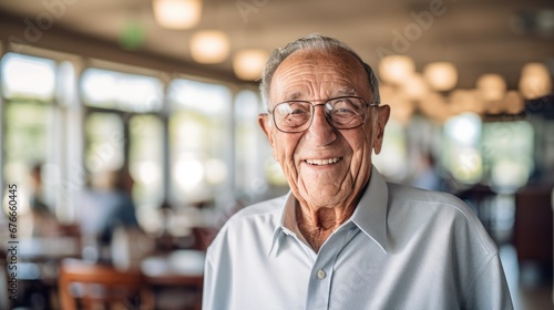 Smiling And Happy Older Man At The Senior Center. Generative AI