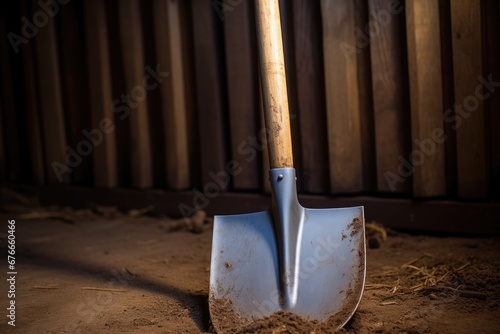 Close-up of shovel being in soil. Generative AI