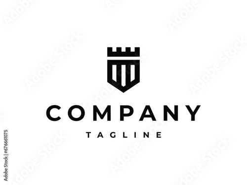 minimal shield castle crown king logo design