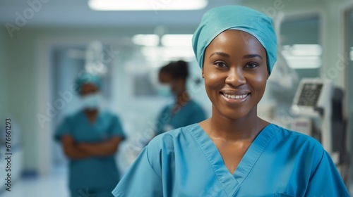 African American Medical professional with a wide smile in an operating room photo