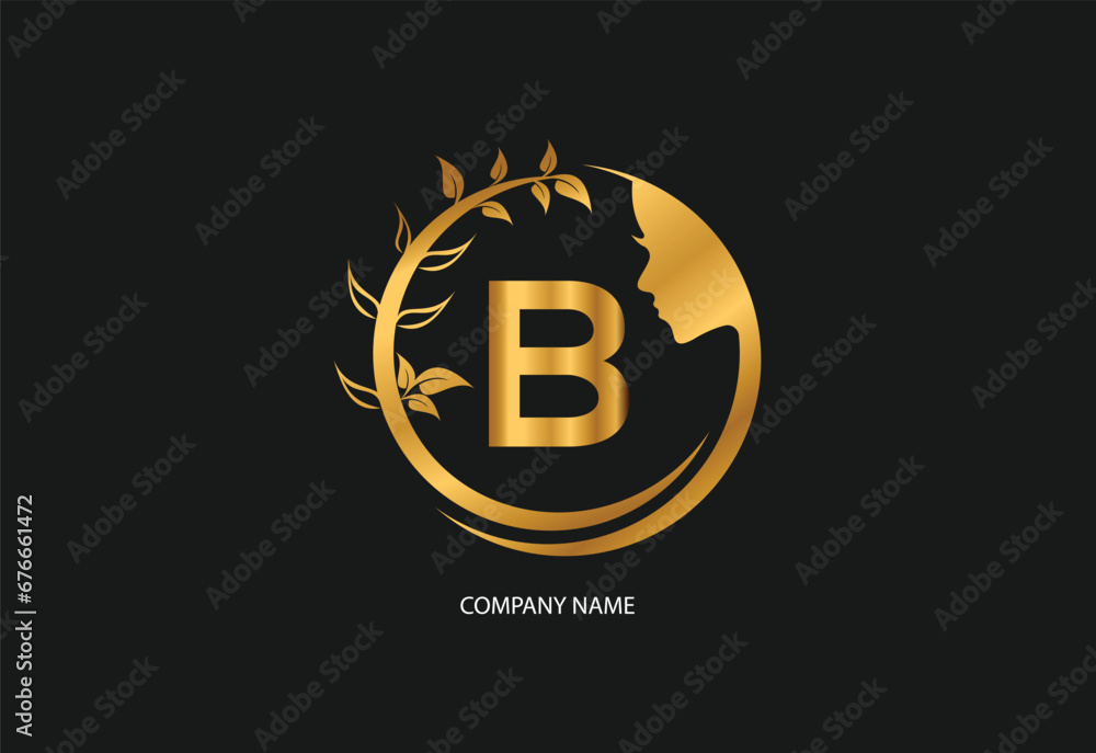 Beauty logo initial letter B with golden style color and leaf. Natural beauty logo template Beauty logo initial letter B with golden style color and leaf. Natural beauty logo template