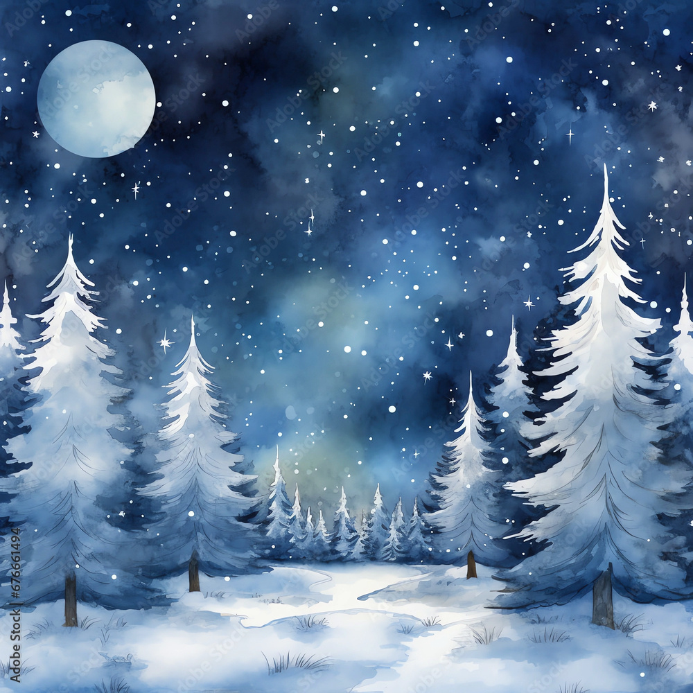 Watercolor Blue Christmas Backgrounds, Vintage Background for Christmas and Winter