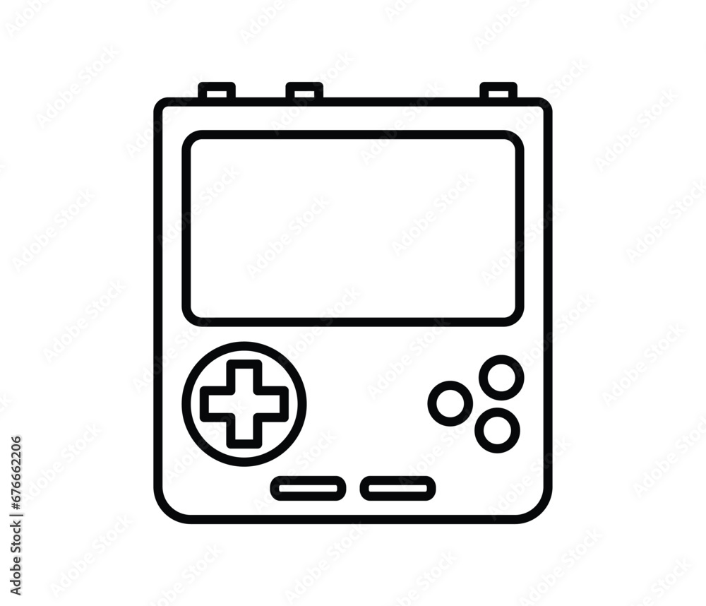 Portable handheld retro gaming console. Outline icon. Object isolated on white background. Portable handheld retro gaming console. Outline icon. Object isolated on white background.