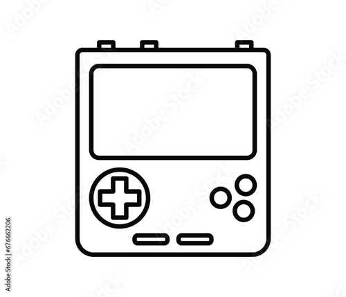 Portable handheld retro gaming console. Outline icon. Object isolated on white background.