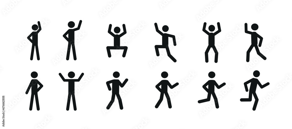 a set of human pictograms, a flat vector illustration, human figures in various poses, active people isolated on a white background