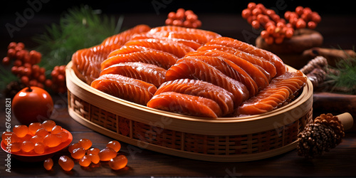 A Mouthwatering Close-Up of Fresh Mullet Roe, Elevating Your Lunar New Year Dining Experience generative AI photo