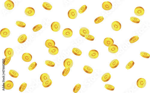 バラバラに落ちるCマークのついたコイン