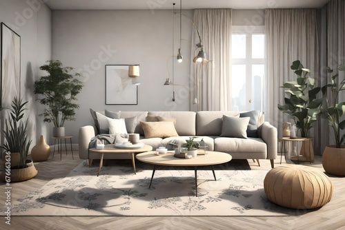 a living room with neutral colors in arcane animation style © MISHAL