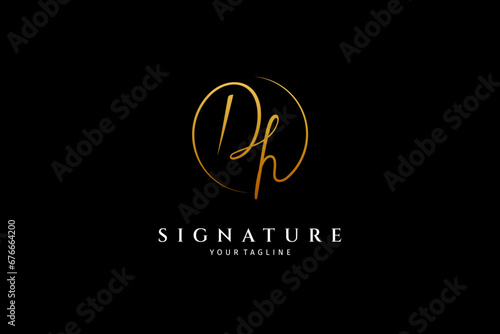 DH handwritten logo template. Luxury gold initial signature vector