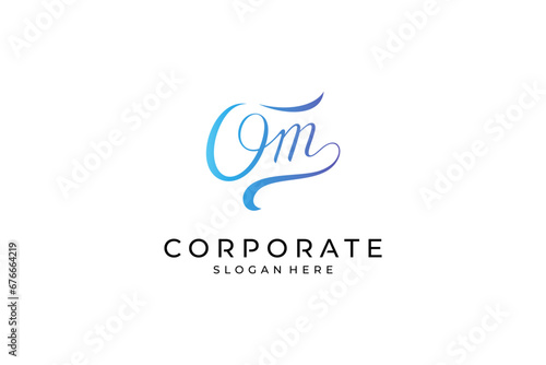 O, M, OM handwritten signature logo template