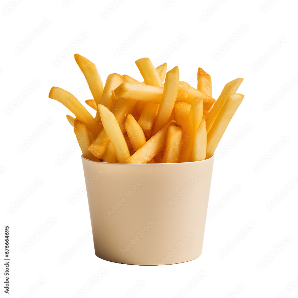 Fries in paper cup with transparent background Fries in paper cup with transparent background