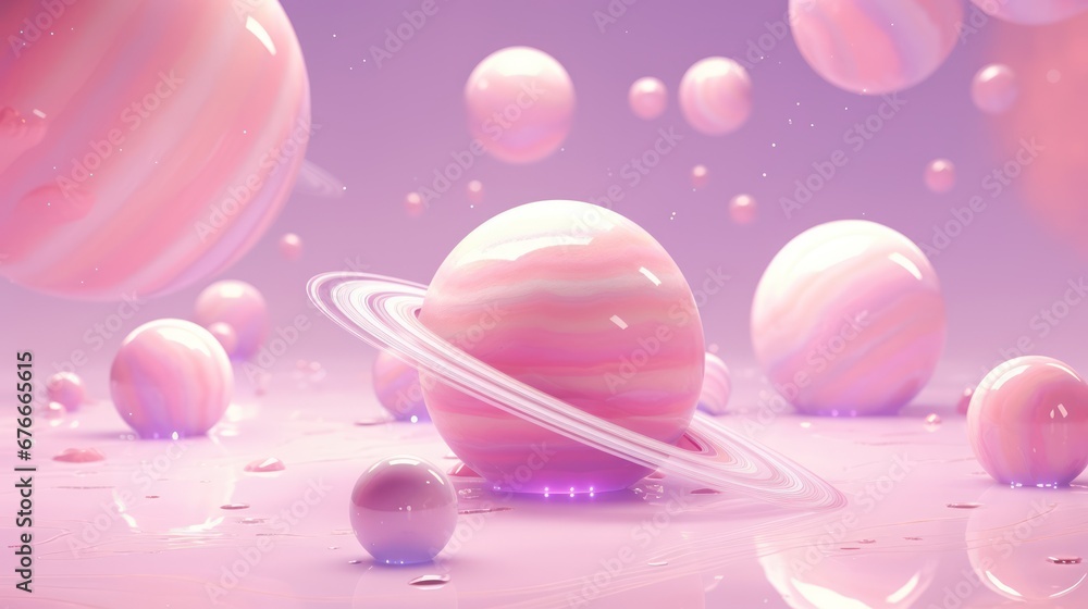 saturn planet and planets in the space on pink and purple background saturn planet and planets in the space on pink and purple background