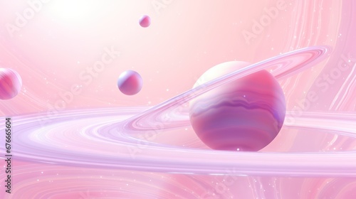 saturn planet and planets in the space on pink and purple background