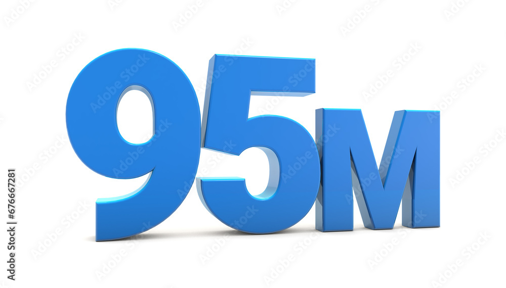 95M sign isolated on transparent background. Thank you for 95M followers 3D. 3D rendering	