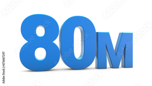 80M sign isolated on transparent background. Thank you for 80M followers 3D. 3D rendering 